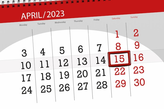 Calendario 2023 fecha límite día mes página organizador fecha abril sábado número 15