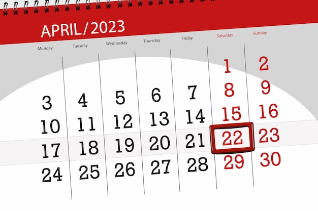 Calendario 2023 fecha límite día mes página organizador fecha abril sábado número 22