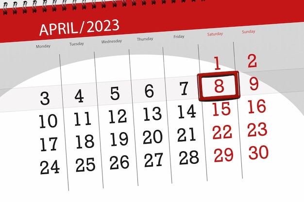 Calendario 2023 fecha límite día mes página organizador fecha abril sábado número 8