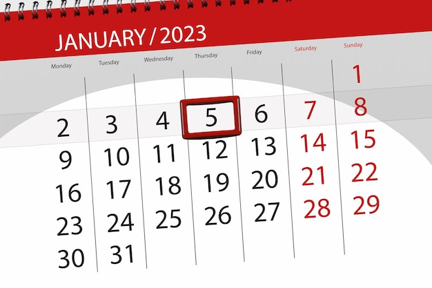 Calendario 2023 fecha límite día mes página organizador fecha enero jueves número 5