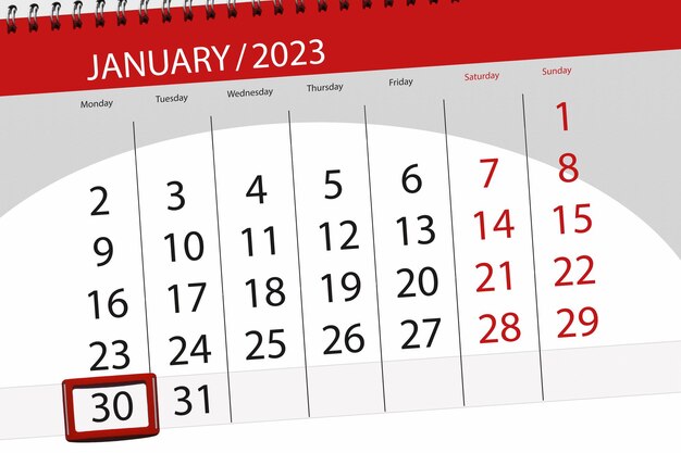 Calendario 2023 fecha límite día mes página organizador fecha enero lunes número 30