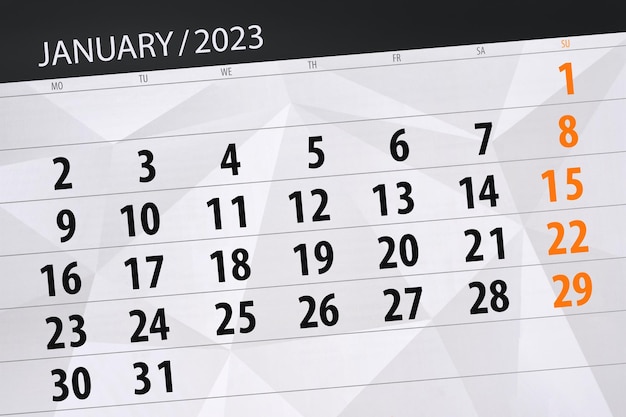 Calendario 2023 fecha límite día mes página organizador fecha enero