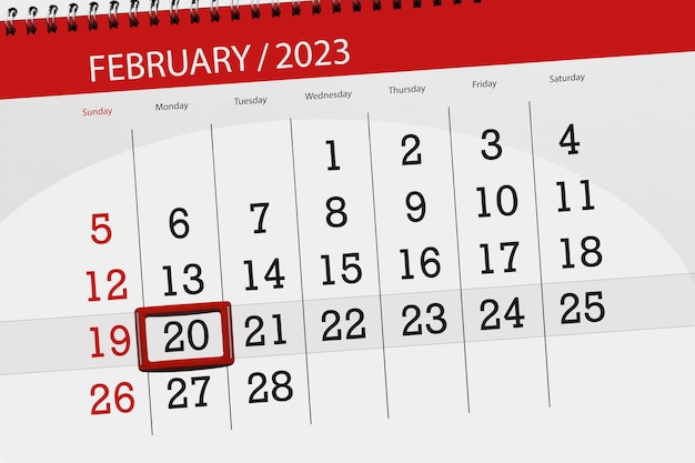 Calendario 2023 fecha límite día mes página organizador fecha febrero lunes número 20