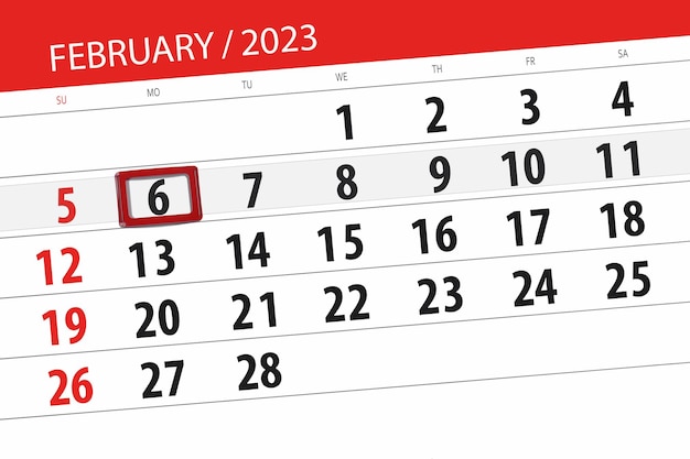 Calendario 2023 fecha límite día mes página organizador fecha febrero lunes número 6