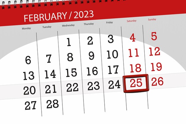 Calendario 2023 fecha límite día mes página organizador fecha febrero sábado número 25