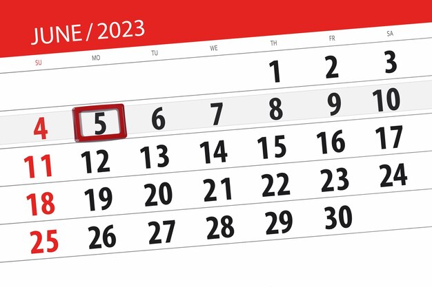 Calendario 2023 fecha límite día mes página organizador fecha junio lunes número 5