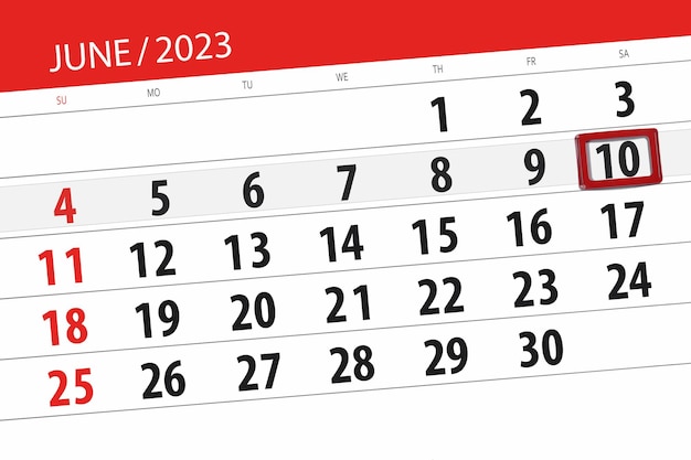 Calendario 2023 fecha límite día mes página organizador fecha junio sábado número 10