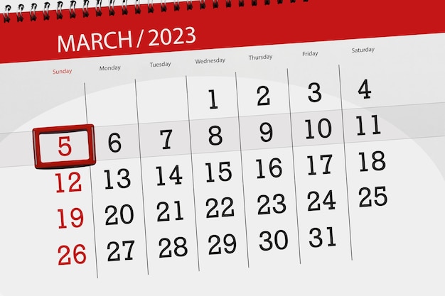 Calendario 2023 fecha límite día mes página organizador fecha marzo domingo número 5