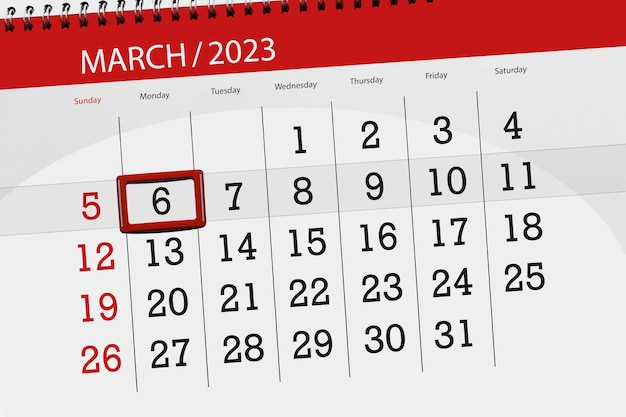 Calendario 2023 fecha límite día mes página organizador fecha marzo lunes número 6