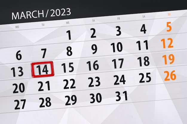 Calendario 2023 fecha límite día mes página organizador fecha marzo martes número 14