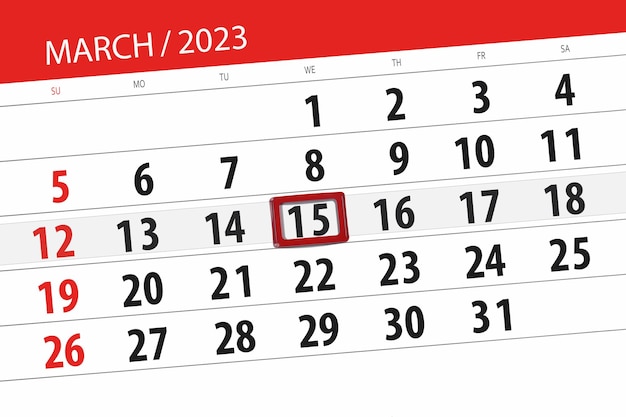 Calendario 2023 fecha límite día mes página organizador fecha marzo miércoles número 15