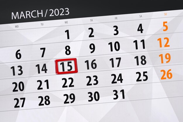 Calendario 2023 fecha límite día mes página organizador fecha marzo miércoles número 15