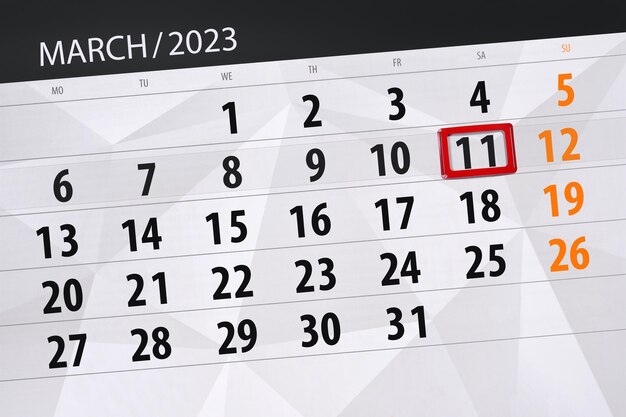 Calendario 2023 fecha límite día mes página organizador fecha marzo sábado número 11