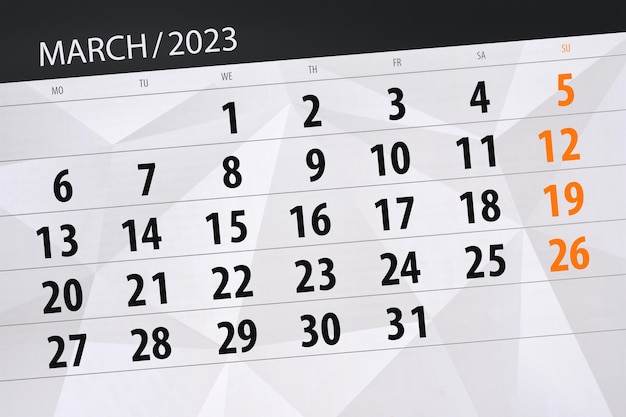 Calendario 2023 fecha límite día mes página organizador fecha marzo