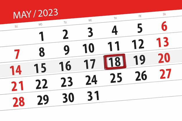 Calendario 2023 fecha límite día mes página organizador fecha mayo jueves número 18