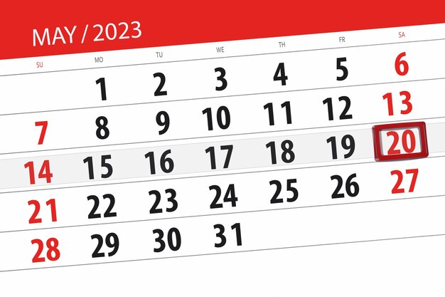 Calendario 2023 fecha límite día mes página organizador fecha mayo sábado número 20