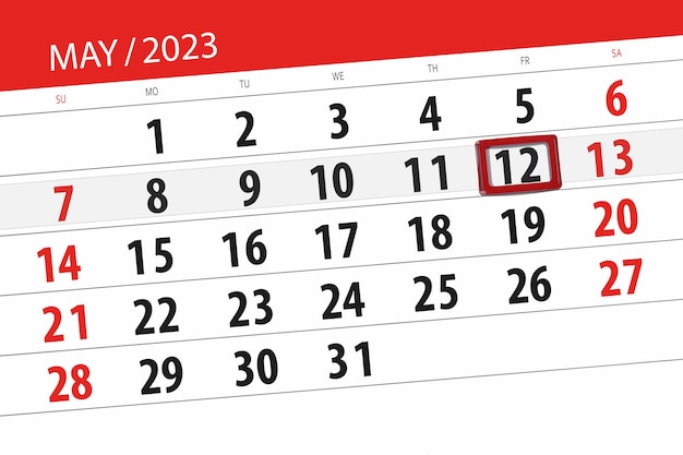 Calendario 2023 fecha límite día mes página organizador fecha mayo viernes número 12