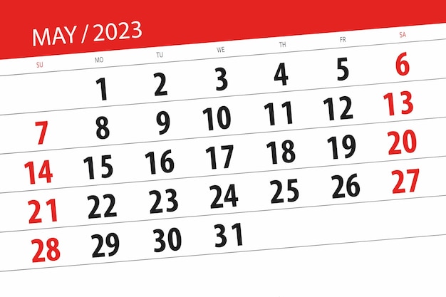 Calendario 2023 fecha límite día mes página organizador fecha mayo