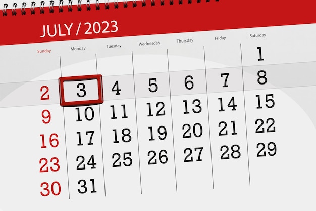Calendário 2023 prazo dia mês página organizador data julho segunda-feira número 3