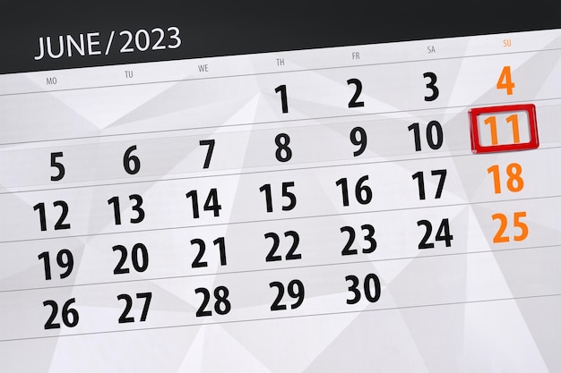 Calendário 2023 prazo dia mês página organizador data junho domingo número 11
