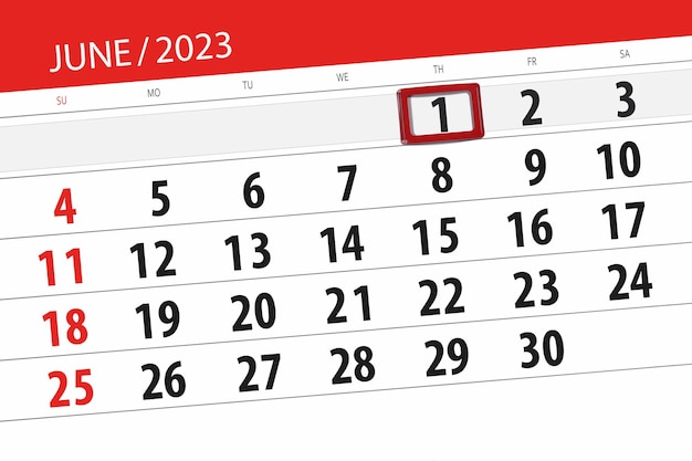 Calendário 2023 prazo dia mês página organizador data junho quinta-feira número 1