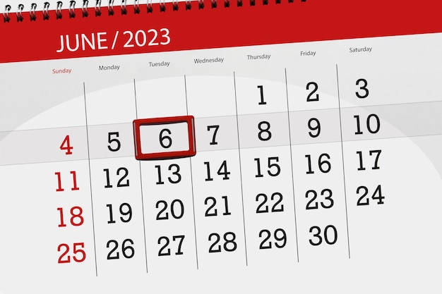 Calendário 2023 prazo dia mês página organizador data junho terça-feira número 6