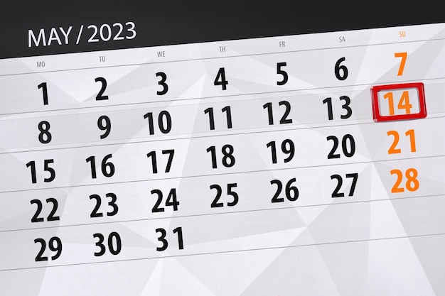 Calendário 2023 prazo dia mês página organizador data maio domingo número 14