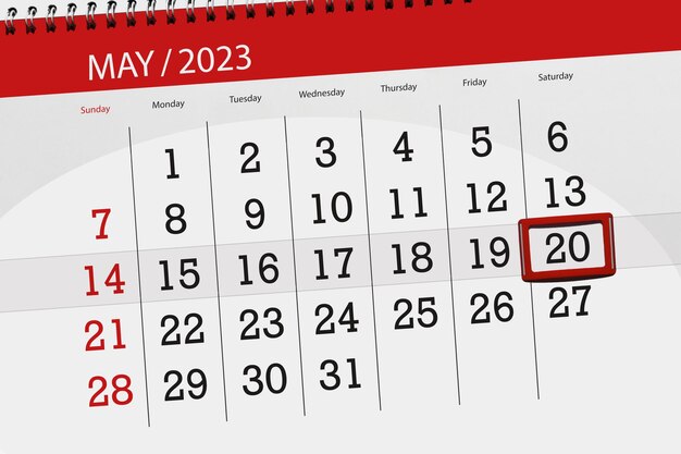 Calendário 2023, prazo, dia, mês, página, organizador, data, maio, sábado, número 20