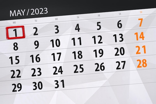Calendário 2023 prazo dia mês página organizador data maio segunda-feira número 1