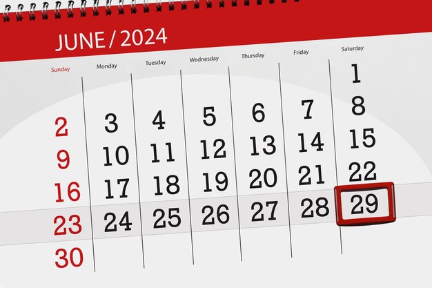 Foto calendario de 2024 fecha límite día mes página organizador fecha 29 de junio sábado número