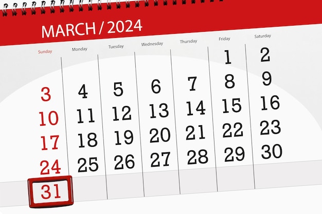 Calendario de 2024 fecha límite día mes página organizador fecha 31 de marzo domingo número