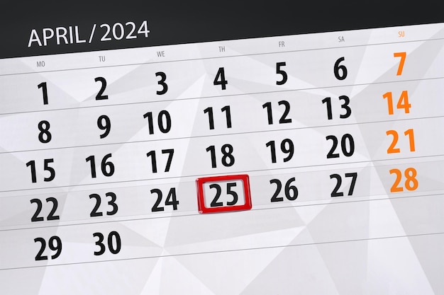 Calendario de 2024 fecha límite día mes página organizador fecha abril jueves número 25