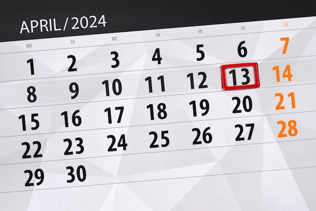 Calendario de 2024 fecha límite día mes página organizador fecha abril sábado número 13