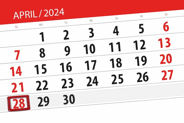 Calendario de 2024 fecha límite día mes página organizador fecha domingo número 28 de abril