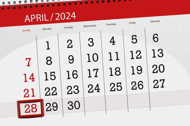 Calendario de 2024 fecha límite día mes página organizador fecha domingo número 28 de abril