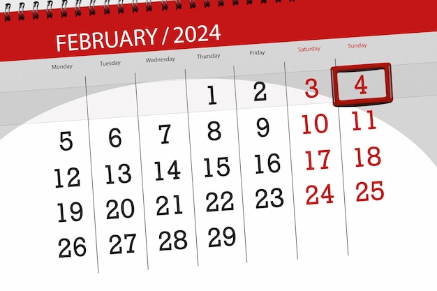 Calendario 2024 fecha límite día mes página organizador fecha febrero domingo número 4