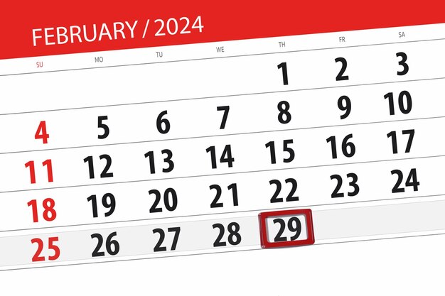 Calendario 2024 fecha límite día mes página organizador fecha febrero jueves número 29