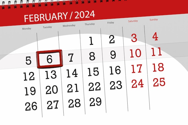 Calendario 2024 fecha límite día mes página organizador fecha febrero martes número 6