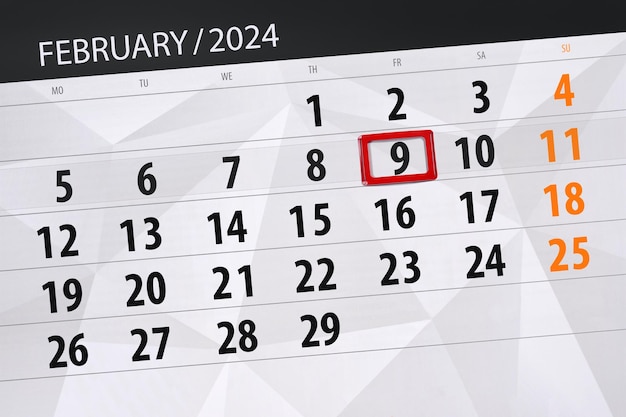 Calendario 2024 fecha límite día mes página organizador fecha febrero viernes número 9