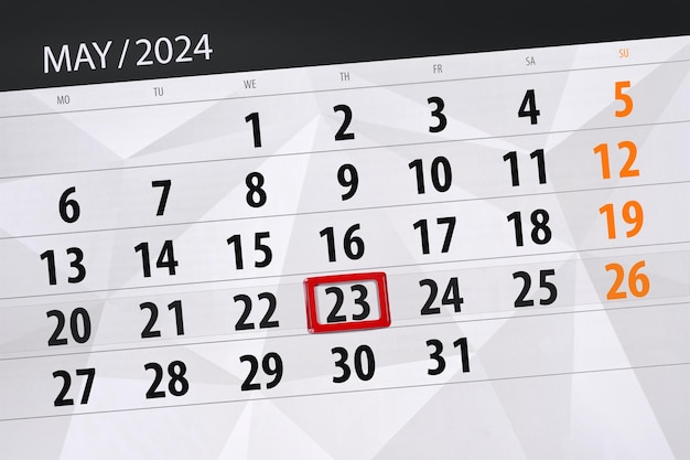 Foto calendario de 2024 fecha límite día mes página organizador fecha jueves 23 de mayo