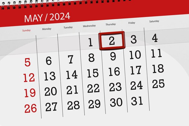 Foto calendario de 2024 fecha límite día mes página organizador fecha jueves número 2 de mayo