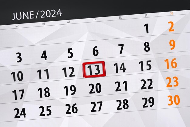 Calendario de 2024 fecha límite día mes página organizador fecha junio jueves número 13
