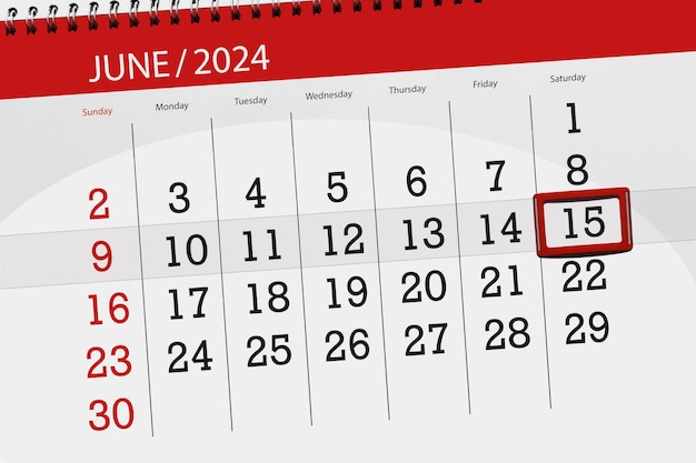 Foto calendario de 2024 fecha límite día mes página organizador fecha junio sábado número 15