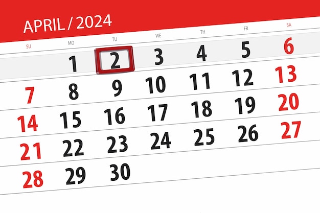 Calendario de 2024 fecha límite día mes página organizador fecha martes de abril número 2