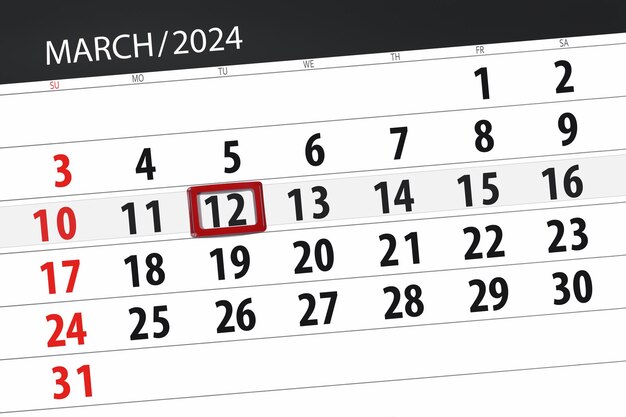 Calendario de 2024 fecha límite día mes página organizador fecha martes número 12 de marzo