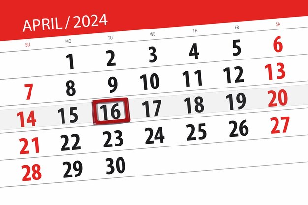 Calendario de 2024 fecha límite día mes página organizador fecha martes número 16 de abril