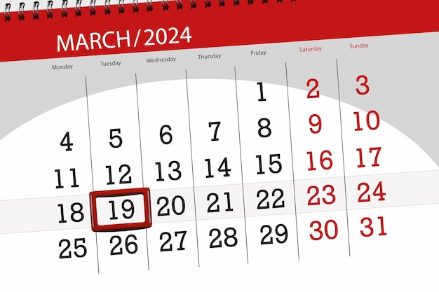 Calendario de 2024 fecha límite día mes página organizador fecha martes número 19 de marzo