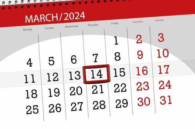 Calendario de 2024 fecha límite día mes página organizador fecha marzo jueves número 14