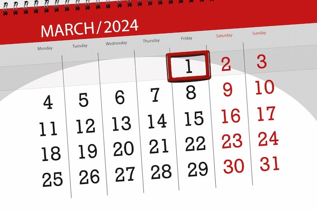 Calendario de 2024 fecha límite día mes página organizador fecha marzo viernes número 1