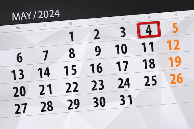 Foto calendario de 2024 fecha límite día mes página organizador fecha sábado número 4 de mayo